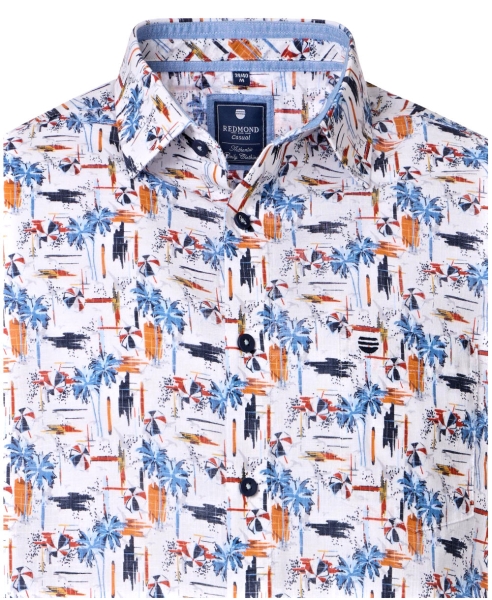 REDMOND Kurzarmhemd weiss multicolor Print Casual Comfort Fit